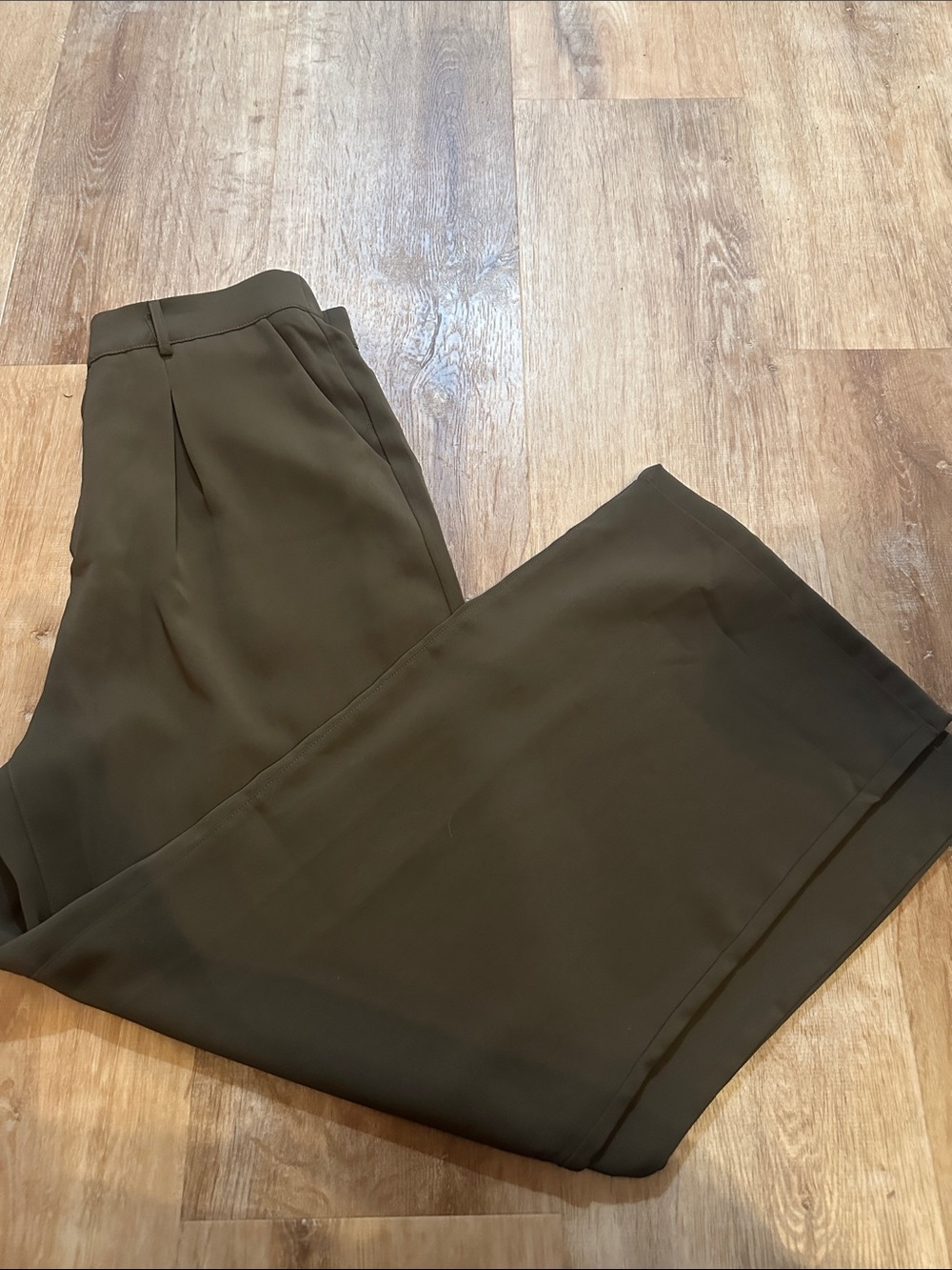 BTFBM Olive Brown Wide Leg Pants Size Large Elastic Back High Rise Trouser